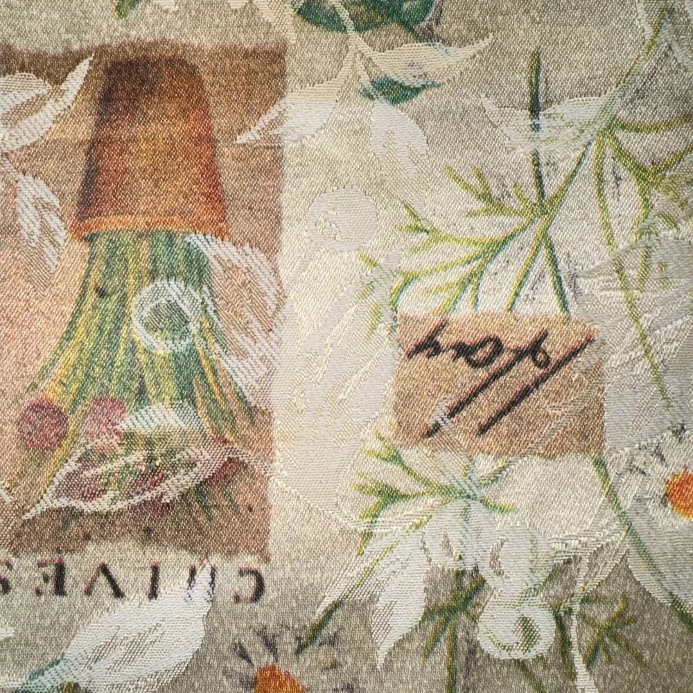 Tablecloth 48x67 Gold Botanical Seed Packet Floral Damask Jacquard Woven